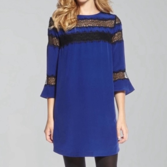 Rebecca Taylor 100% Silk Lace Blue Flutter Dress Size 2 - Picture 3 of 12